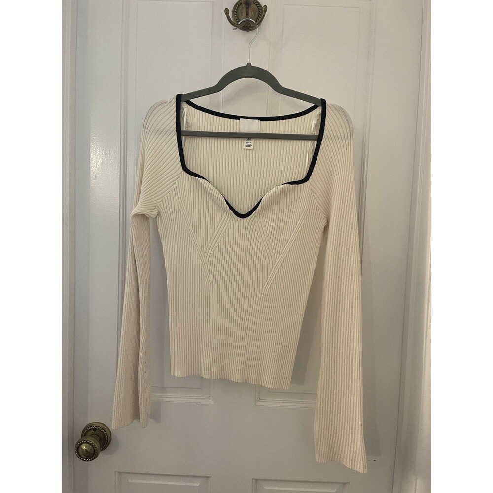 H&M Womens Long Sleeve Business Professional Light Beige Blouse Top Size XL